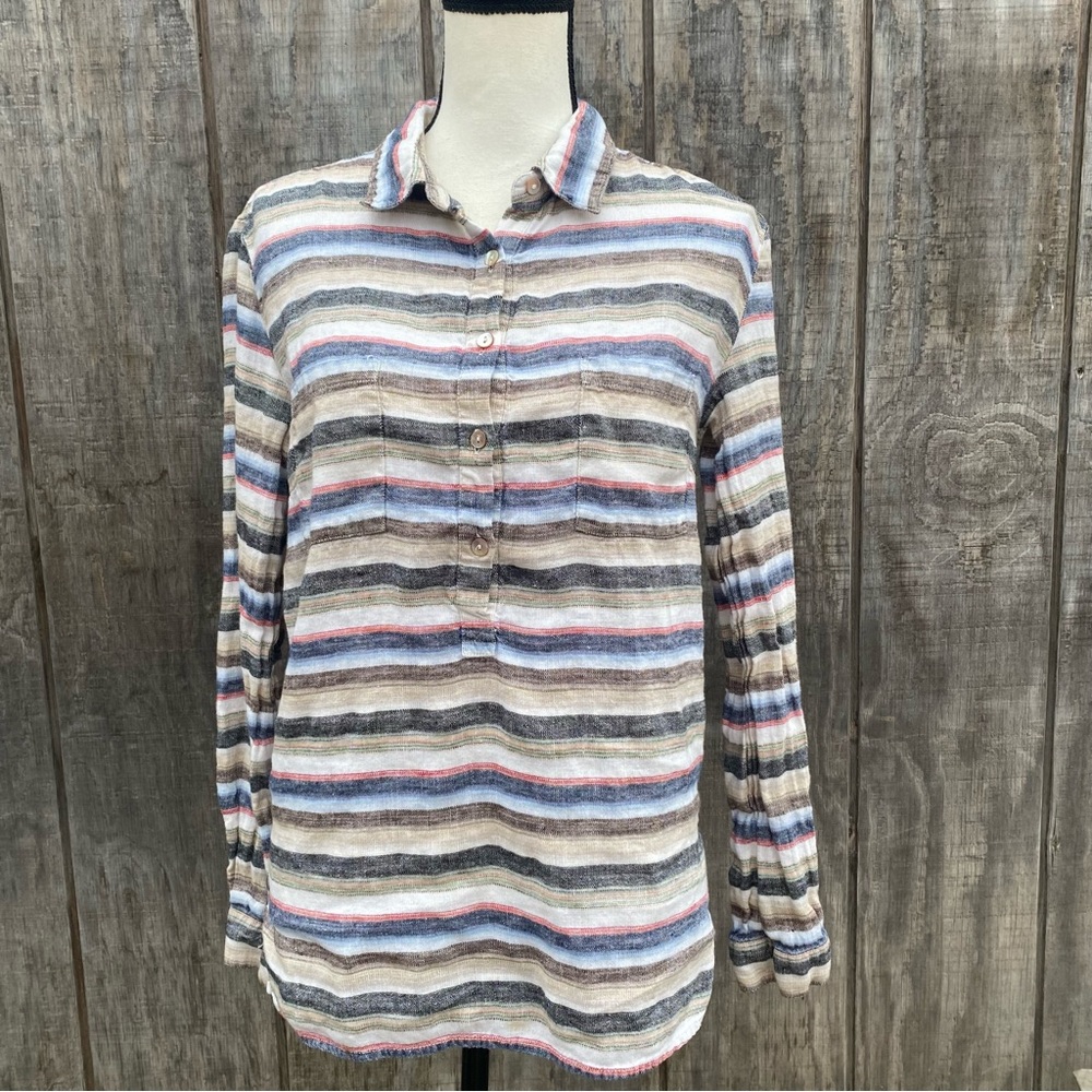 Quiksilver Blouse Womens Linen Half Button Up Loose Fit Shirt Size XS